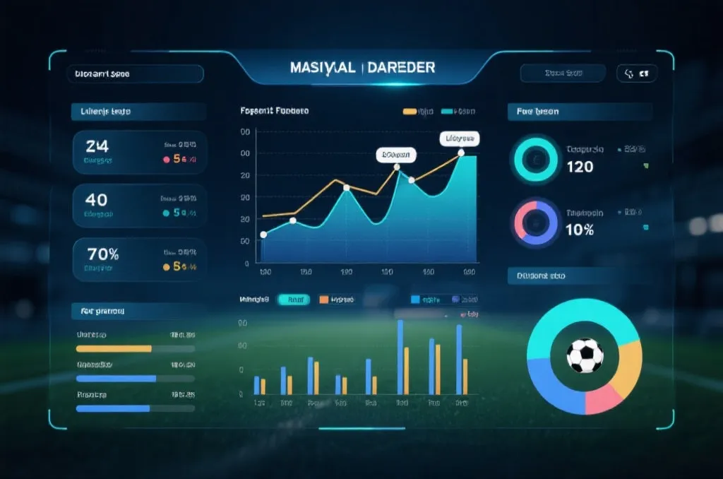 Modern digital dashboard interface showing abstract statistical charts and trend lines for football match forecasting